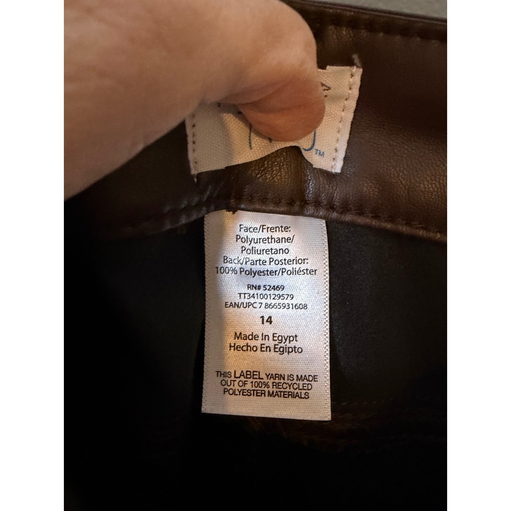 Time and Tru Womens High Rise Wide Leg Faux Leather Trousers Chocolate Brown 14 - Picture 10 of 11